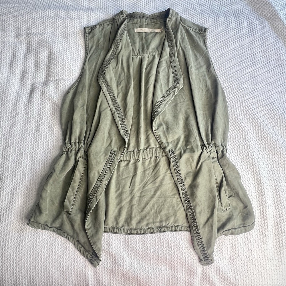 Max Jeans Womens‎ Small Vest Top Sleeveless Olive Green Woven Open Cinch Waist